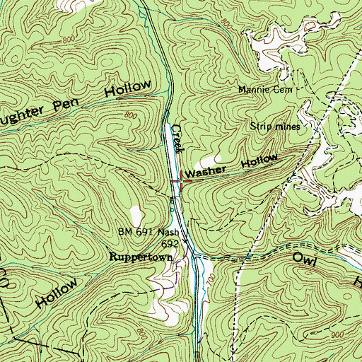 Topographic Map of Washer Hollow, TN