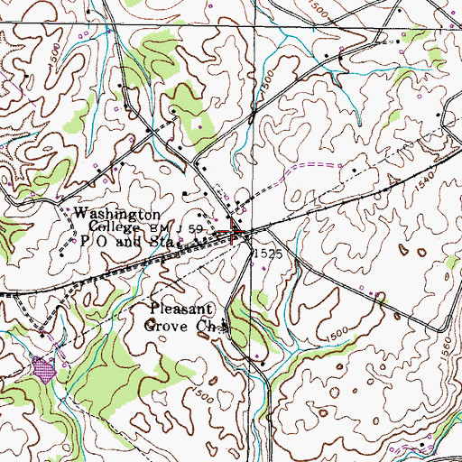 Topographic Map of Washington College Post Office and Station, TN