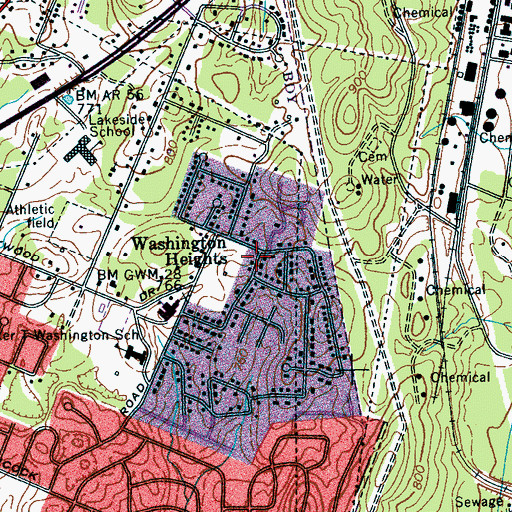 Topographic Map of Washington Heights, TN