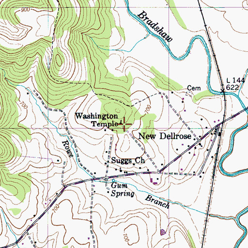 Topographic Map of Washington Temple, TN