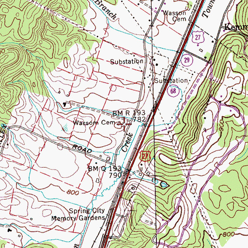 Topographic Map of Wassom Cemetery, TN