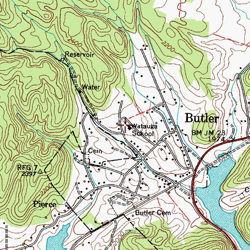Topographic Map of Watauga School, TN