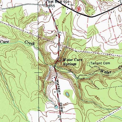 Topographic Map of Water Cure Springs, TN