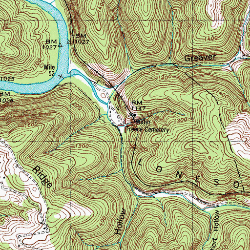 Topographic Map of Water Treece Cemetery, TN