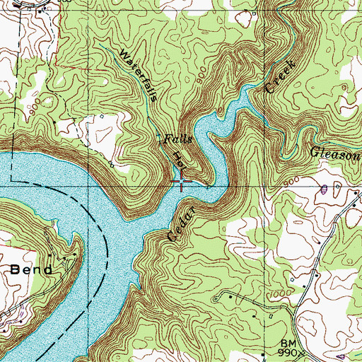 Topographic Map of Waterfalls Hollow, TN