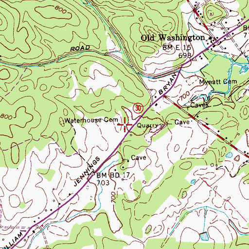 Topographic Map of Waterhouse Cemetery, TN