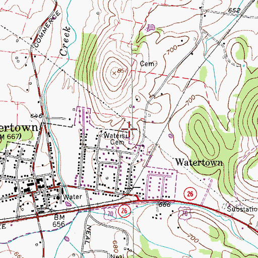 Topographic Map of Waters Cemetery, TN