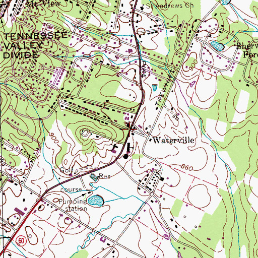 Topographic Map of Waterville, TN
