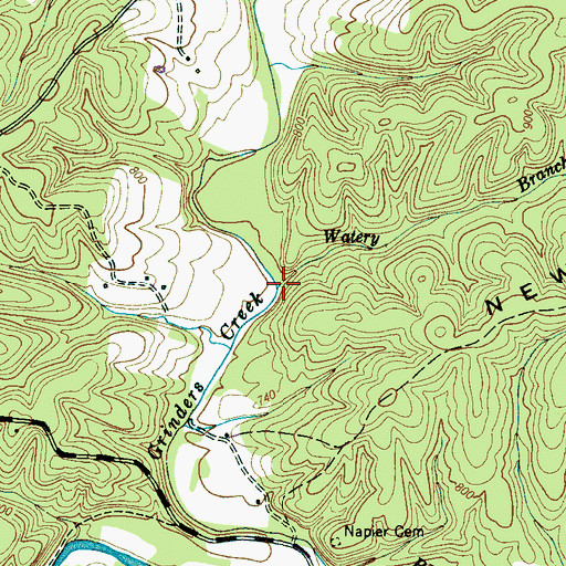 Topographic Map of Watery Branch, TN