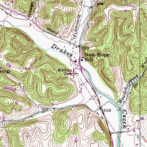 Topographic Map of Watkins Cemetery, TN