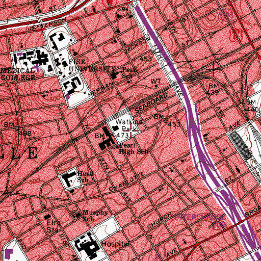 Topographic Map of Watkins Park, TN