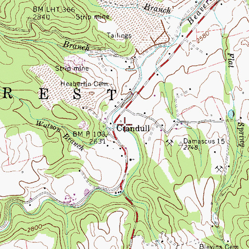 Topographic Map of Watson Branch, TN