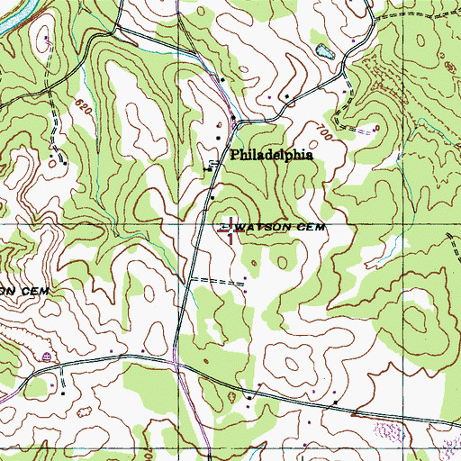 Topographic Map of Watson Cemetery, TN