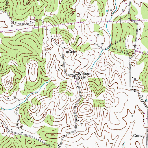 Topographic Map of Watson Cemetery, TN