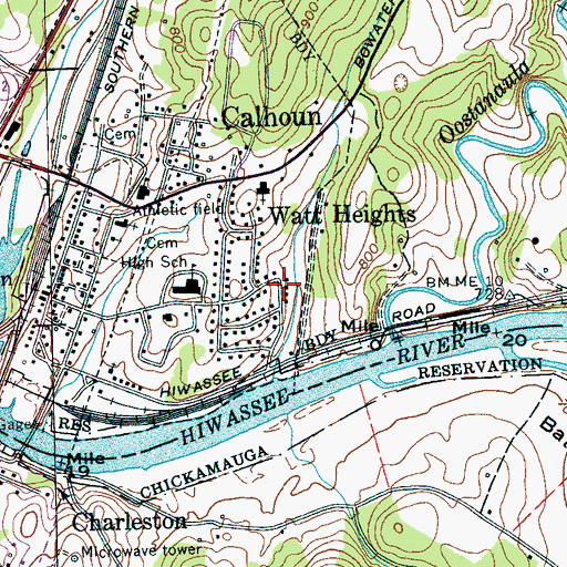 Topographic Map of Watt Heights, TN