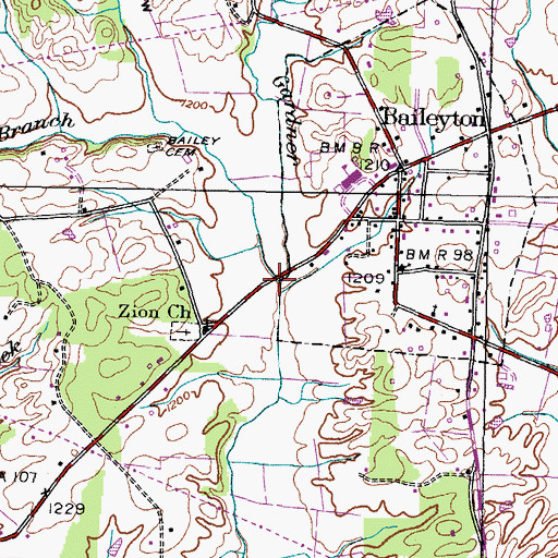 Topographic Map of Wattenbarger Branch, TN