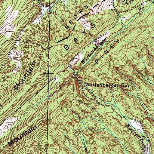Topographic Map of Wattenbarger Gap, TN