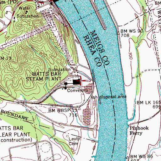Topographic Map of Watts Bar Steam Plant, TN