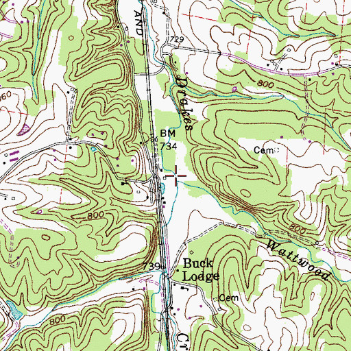 Topographic Map of Wattwood Branch, TN