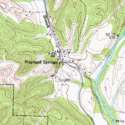 Topographic Map of Wayland Springs, TN