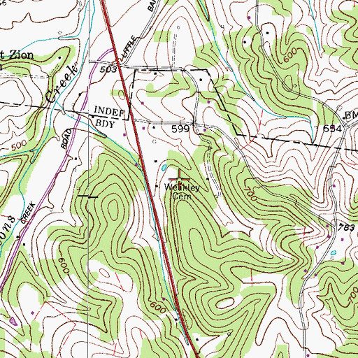 Topographic Map of Weakley Cemetery, TN