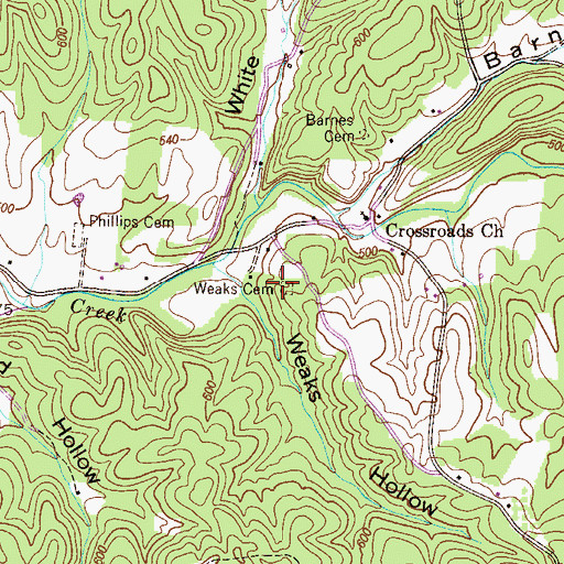 Topographic Map of Weaks Cemetery, TN
