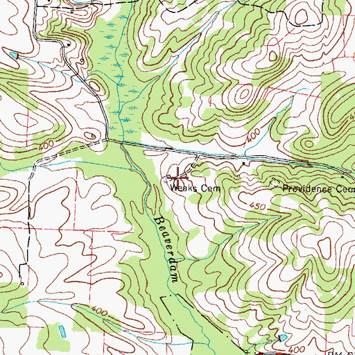 Topographic Map of Weaks Cemetery, TN