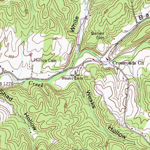 Topographic Map of Weaks Hollow, TN