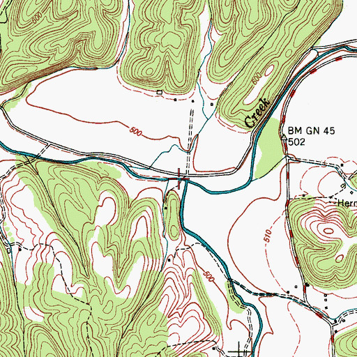 Topographic Map of Weatherford Creek, TN