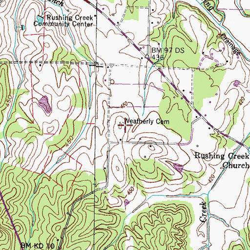 Topographic Map of Weatherly Cemetery, TN