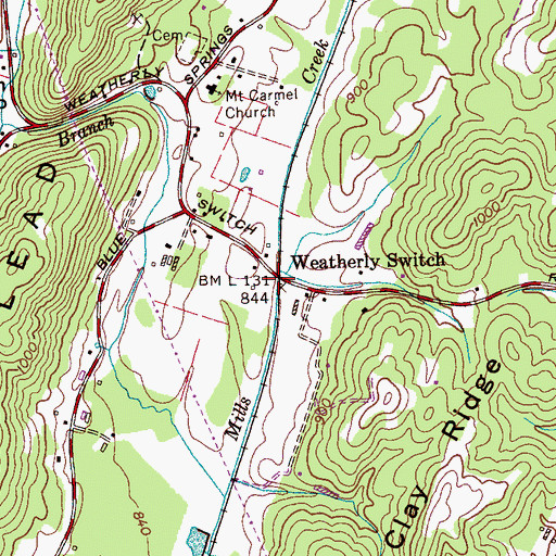 Topographic Map of Weatherly Switch, TN