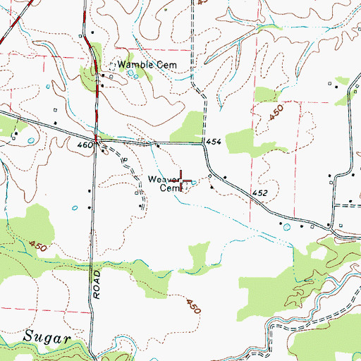 Topographic Map of Weaver Cemetery, TN