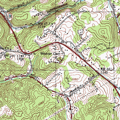 Topographic Map of Weaver Cemetery, TN