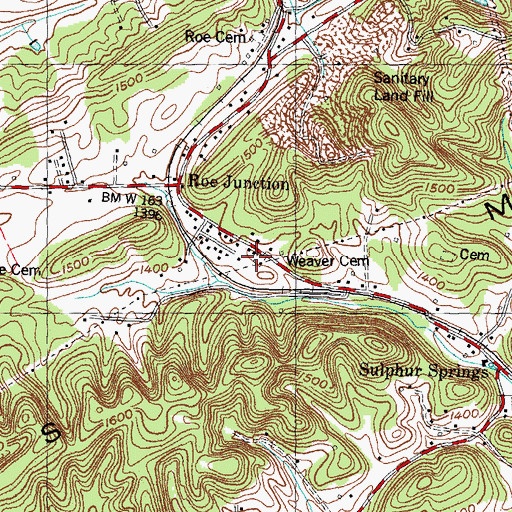 Topographic Map of Weaver Cemetery, TN