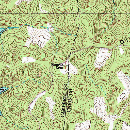 Topographic Map of Weaver Cemetery, TN