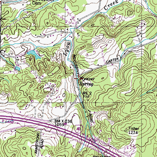 Topographic Map of Weaver Spring, TN