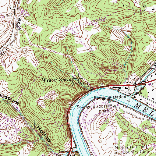 Topographic Map of Weaver Spring, TN