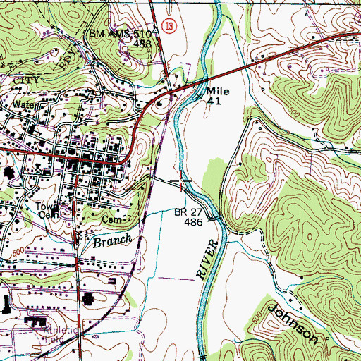 Topographic Map of Webb Branch, TN