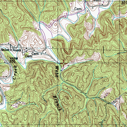Topographic Map of Webb Branch, TN