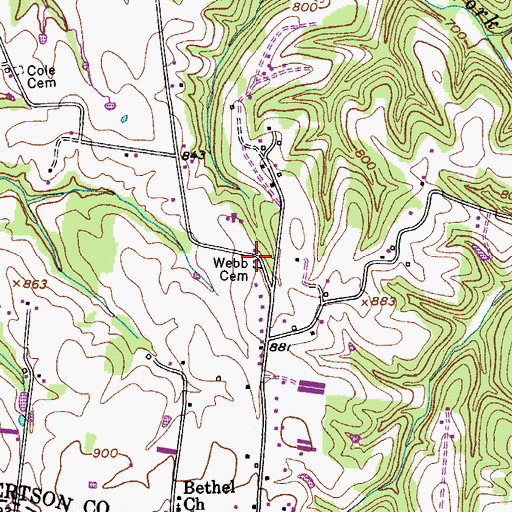 Topographic Map of Webb Cemetery, TN