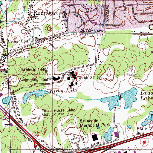 Topographic Map of Webb School, TN