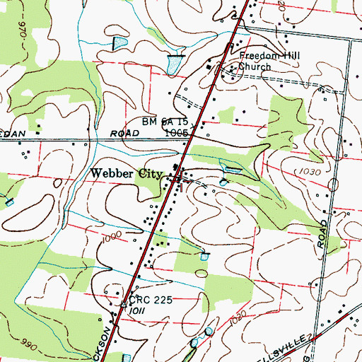 Topographic Map of Webber City, TN