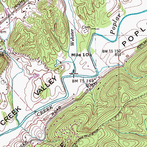 Topographic Map of Webster Branch, TN