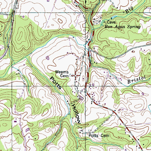 Topographic Map of Weems Cemetery, TN