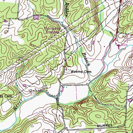 Topographic Map of Weems Cemetery, TN