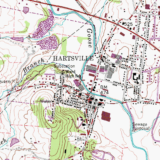 Topographic Map of Welch Branch, TN