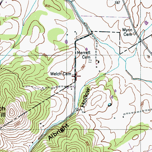 Topographic Map of Welch Cemetery, TN
