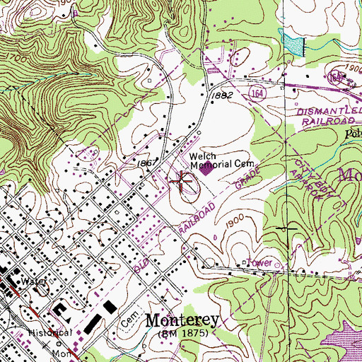 Topographic Map of Welch Memorial Cemetery, TN