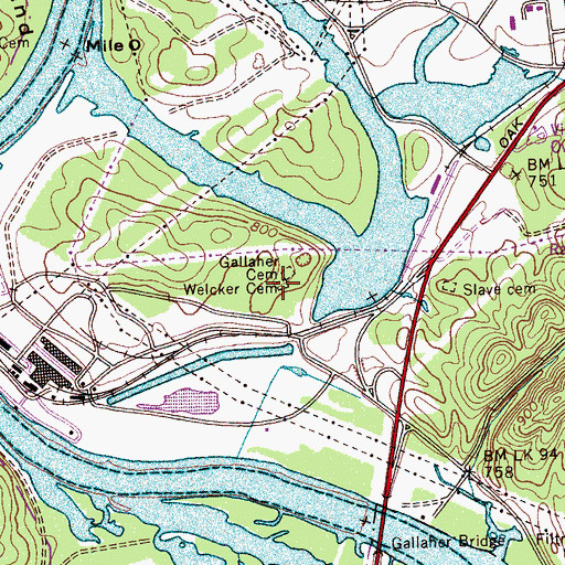 Topographic Map of Welcher Cemetery, TN