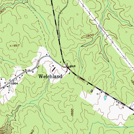 Topographic Map of Welchland, TN